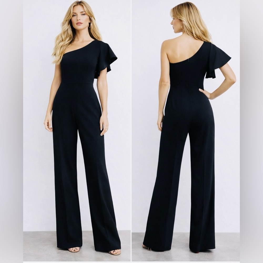 NWT Jay Godfrey Hamilton One Shoulder Jumpsuit  WideLeg Ruffle Sleeve Formal